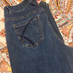 Lane Bryant dark blue jean with super stretch and gold stitching